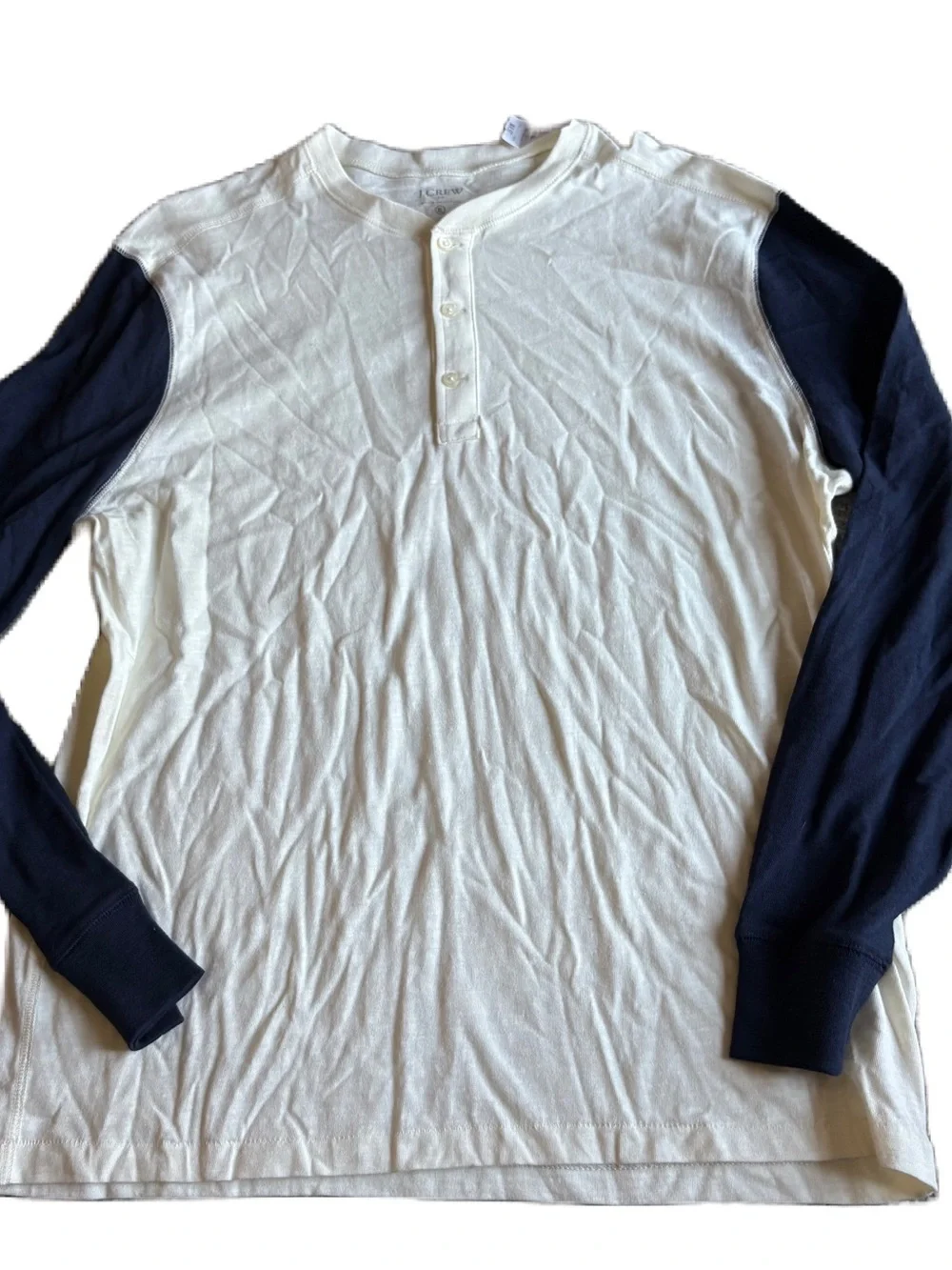 J. Crew Two-Tone Henley Long Sleeve Shirt NEW White Body Navy Sleeves XL Men’s